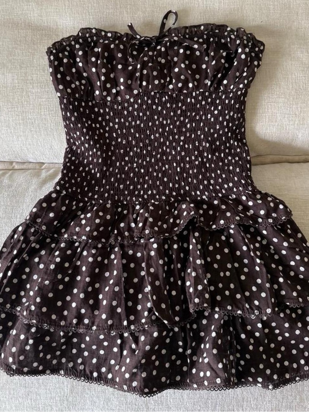 brown polka dot ruffle dress